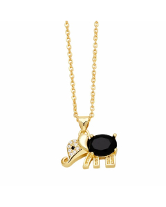 Cute Elephant Stainless Steel Copper Plating Inlay Zircon 18K Gold Plated Pendant Necklace