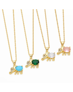 Cute Elephant Stainless Steel Copper Plating Inlay Zircon 18K Gold Plated Pendant Necklace