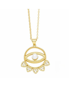 Modern Style Devil'S Eye Heart Shape Stainless Steel Copper Plating Inlay Beads Zircon 18K Gold Plated Pendant Necklace