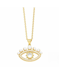 Modern Style Devil'S Eye Heart Shape Stainless Steel Copper Plating Inlay Beads Zircon 18K Gold Plated Pendant Necklace