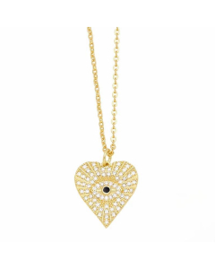 Modern Style Devil'S Eye Heart Shape Stainless Steel Copper Plating Inlay Beads Zircon 18K Gold Plated Pendant Necklace