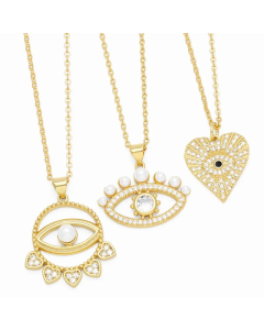 Modern Style Devil'S Eye Heart Shape Stainless Steel Copper Plating Inlay Beads Zircon 18K Gold Plated Pendant Necklace_colorza_6