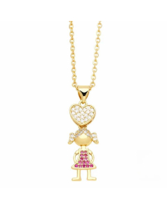 Cute Cartoon Character Heart Shape Stainless Steel Copper Plating Inlay Zircon 18K Gold Plated Pendant Necklace