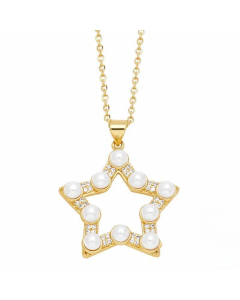 Modern Style Pentagram Heart Shape Stainless Steel Copper Plating Inlay Beads Zircon 18K Gold Plated Pendant Necklace