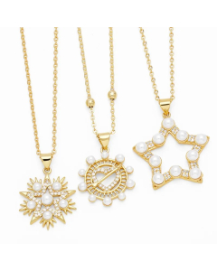 Modern Style Pentagram Heart Shape Stainless Steel Copper Plating Inlay Beads Zircon 18K Gold Plated Pendant Necklace_colorza_5
