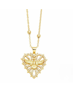 Hip-Hop Modern Style Heart Shape Bird Stainless Steel Copper Plating Inlay Zircon 18K Gold Plated Pendant Necklace