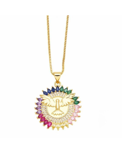 Hip-Hop Modern Style Heart Shape Bird Stainless Steel Copper Plating Inlay Zircon 18K Gold Plated Pendant Necklace
