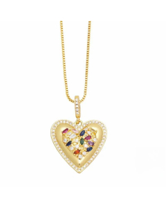 Hip-Hop Modern Style Heart Shape Bird Stainless Steel Copper Plating Inlay Zircon 18K Gold Plated Pendant Necklace
