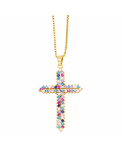 Hip-Hop Punk Cross Stainless Steel Copper Plating Inlay Zircon 18K Gold Plated Pendant Necklace