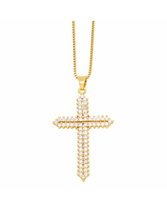 Hip-Hop Punk Cross Stainless Steel Copper Plating Inlay Zircon 18K Gold Plated Pendant Necklace