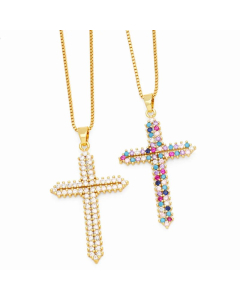 Hip-Hop Punk Cross Stainless Steel Copper Plating Inlay Zircon 18K Gold Plated Pendant Necklace_colorza_4