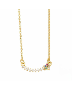 Modern Style Pentagram Heart Shape Stainless Steel Copper Plating Inlay Zircon 18K Gold Plated Necklace