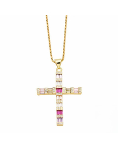 Modern Style Cross Heart Shape Stainless Steel Copper Plating Inlay Zircon 18K Gold Plated Pendant Necklace
