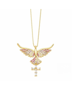 Modern Style Cross Heart Shape Stainless Steel Copper Plating Inlay Zircon 18K Gold Plated Pendant Necklace