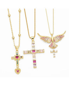 Modern Style Cross Heart Shape Stainless Steel Copper Plating Inlay Zircon 18K Gold Plated Pendant Necklace_colorza_5