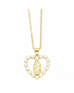 Artistic Faith Heart Shape Stainless Steel Copper Plating Inlay Beads Zircon 18K Gold Plated Pendant Necklace