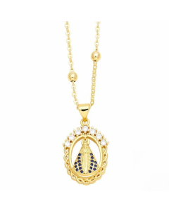 Artistic Faith Heart Shape Stainless Steel Copper Plating Inlay Beads Zircon 18K Gold Plated Pendant Necklace
