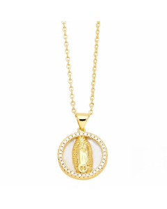 Artistic Faith Heart Shape Stainless Steel Copper Plating Inlay Beads Zircon 18K Gold Plated Pendant Necklace