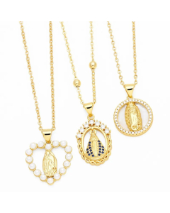 Artistic Faith Heart Shape Stainless Steel Copper Plating Inlay Beads Zircon 18K Gold Plated Pendant Necklace_colorza_5