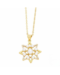 Modern Style Moon Flower Stainless Steel Copper Plating Inlay Beads Zircon 18K Gold Plated Pendant Necklace