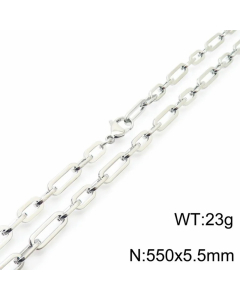Colorza Hip-Hop Rock Solid Color Stainless Steel Patchwork Necklace-Steel Color-55cm