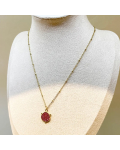 Colorza Casual Tortoise Stainless Steel Polishing Plating Inlaid Zircon Gold Plated Pendant Necklace-01-Pink