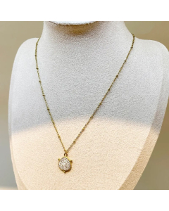 Colorza Casual Tortoise Stainless Steel Polishing Plating Inlaid Zircon Gold Plated Pendant Necklace-01-White