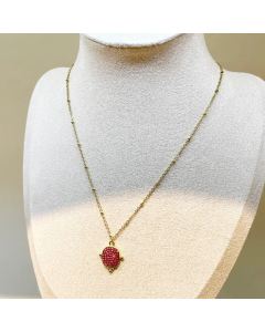 Colorza Casual Tortoise Stainless Steel Polishing Plating Inlaid Zircon Gold Plated Pendant Necklace-02-Pink