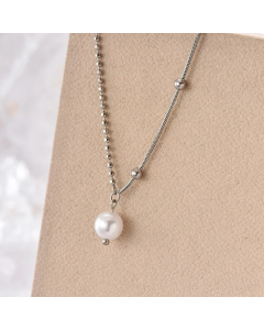 Elegant Simple Style Round Stainless Steel Patchwork Inlay Artificial Pearls Pendant Necklace