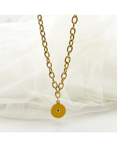 Modern Style Round Eye Stainless Steel Polishing Enamel Plating Gold Plated Pendant Necklace