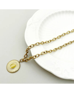 Vintage Style Round Stainless Steel Polishing Plating Inlay Opal Gold Plated Pendant Necklace