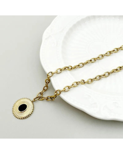Vintage Style Round Stainless Steel Polishing Plating Inlay Opal Gold Plated Pendant Necklace