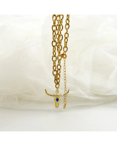 Hip-Hop Rock Cattle Stainless Steel Polishing Enamel Plating Gold Plated Pendant Necklace