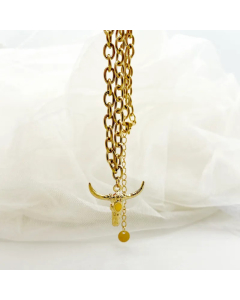 Hip-Hop Rock Cattle Stainless Steel Polishing Enamel Plating Gold Plated Pendant Necklace