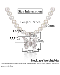 Elegant Butterfly Stainless Steel Artificial Pearl Copper Inlay Zircon Necklace