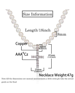 Elegant Cross Stainless Steel Artificial Pearl Copper Inlay Zircon Necklace