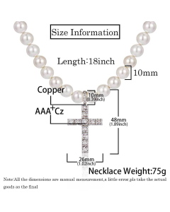 Elegant Large Cross Stainless Steel Artificial Pearl Copper Inlay Zircon Necklace