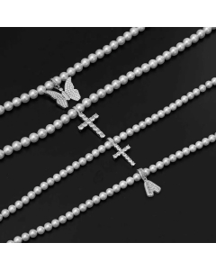 Elegant Cross Butterfly Stainless Steel Artificial Pearl Copper Inlay Zircon Necklace_colorza_1