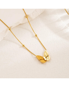 Colorza Hip-Hop Retro Butterfly Titanium Steel Plating Rhinestones Gold Plated Pendant Necklace-Necklace-02