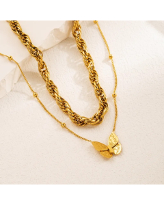 Hip-Hop Retro Butterfly Titanium Steel Plating Rhinestones Gold Plated Pendant Necklace_colorza_5