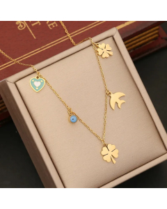 IG Style Four Leaf Clover Eye Snowflake Stainless Steel Enamel Plating Necklace