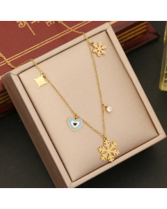 IG Style Four Leaf Clover Eye Snowflake Stainless Steel Enamel Plating Necklace