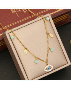 IG Style Four Leaf Clover Eye Snowflake Stainless Steel Enamel Plating Necklace