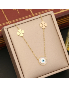 IG Style Four Leaf Clover Eye Snowflake Stainless Steel Enamel Plating Necklace