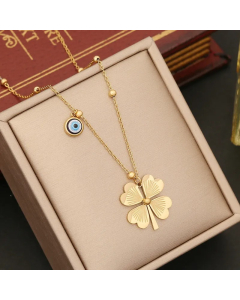 IG Style Four Leaf Clover Eye Snowflake Stainless Steel Enamel Plating Necklace