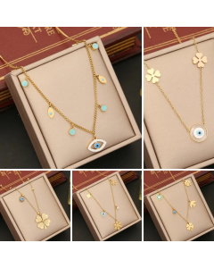 IG Style Four Leaf Clover Eye Snowflake Stainless Steel Enamel Plating Necklace_colorza_5
