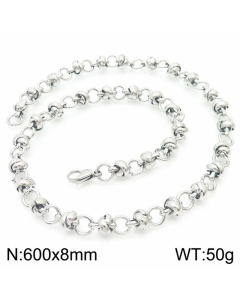 Colorza Hip-Hop Rock Solid Color Stainless Steel Necklace-Steel Color-60cm