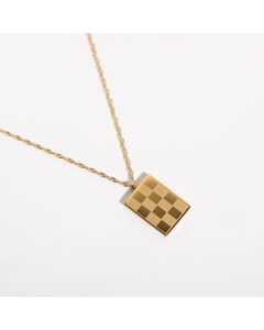 Gold Color Rhombus Stainless Steel Patchwork 18K Gold Plated Pendant Necklace