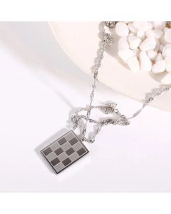 Steel Color Rhombus Stainless Steel Patchwork 18K Gold Plated Pendant Necklace