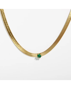 Retro Solid Color Stainless Steel Inlay Zircon 18K Gold Plated Necklace